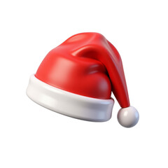 Fototapeta premium santa hat, red fabric, white fur trim, fluffy pompom, curved tip, festive accessory, cozy texture, playful style 3D Icon – Glossy Minimal Emoji Style, Isolated PNG object
