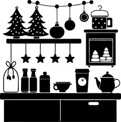Christmas kitchen vector silhouette 