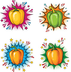 pop art bell pepper fun burst vector clip art on white background