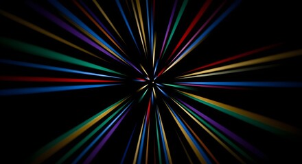 Abstract Colorful Speed Light Streaks Radial Burst on Black Background