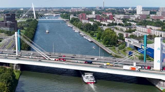 Utrecht, Utrecht, the Netherlands, 1st op October 2025; Amsterdam Rhine Canal with the Galecopper Bridge, Prince Claus Bridge and De Meern Bridge Utrecht from the air