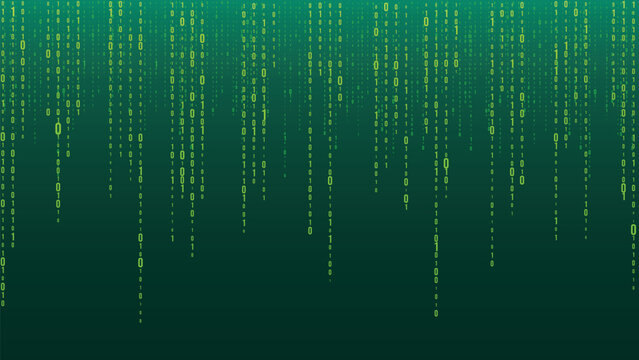Binary numbers fall like digital rain on a blue background. Futuristic cyber stream, abstract tech pattern, software code, matrix effect and information security design. Vector illustration