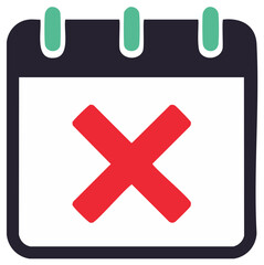 Fototapeta premium Calendar Page with Red X Mark Indicating Canceled, Postponed, Not Available Date, Icon Sign in Simple Graphic Style