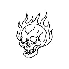 Skull engulfed in black flames on transparent background