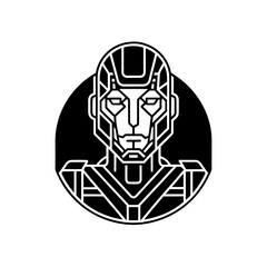 Geometric robot head in circle on transparent background