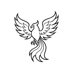 Stylized phoenix bird drawing on transparent background