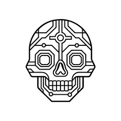 Circuit board styled skull art on transparent background