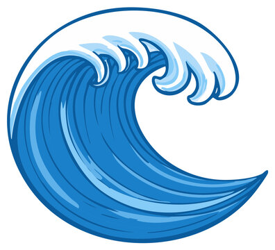 Stylized Blue Ocean Wave Illustration with White Foam Crest Graphic Design