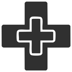 Obraz premium Modern dark gray medical cross symbol representing health, first aid, and emergency services icon