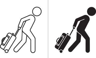 Business travel luggage baggage and tourism icons person pulling suitcase symbol