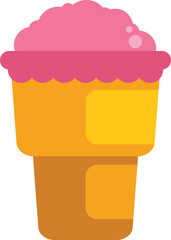 Pink ice cream filling a waffle cup, perfect for representing the concept of summer refreshment