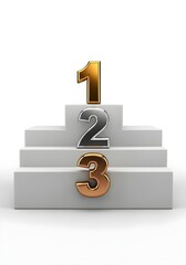 White winner podium showing metallic gold 1, silver 2, and bronze 3 isolated on background
