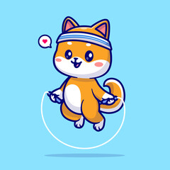 Cute Shiba Inu Dog Playing Jump Rope Cartoon