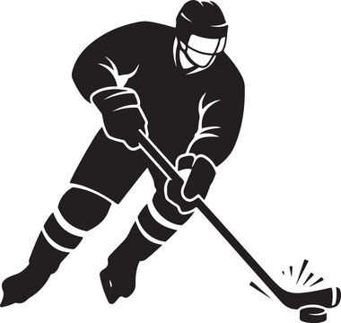black hockey player skating with puck clip art preview