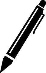 Black pen, pencil, writing instrument, and stationery icon minimalist office tool and education symbol in flat style, isolated vector for design and print