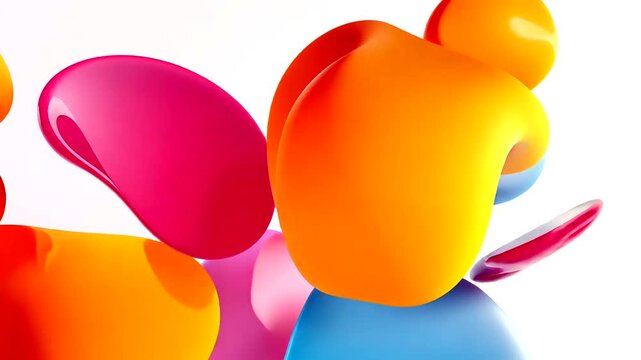 Abstract composition with soft, amorphous shapes in vibrant colors, on a white background