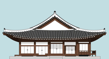 Obraz premium Flat Design Elegant Traditional Korean Temple Building Architecture Illustration