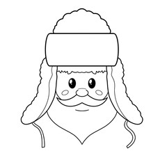 Man wearing a warm Ushanka winter hat clip art hand drawn black and white