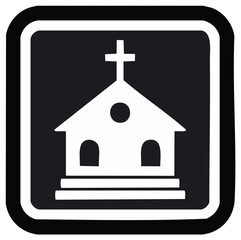 Black and white church icon with cross a minimalist religious symbol for worship and spirituality