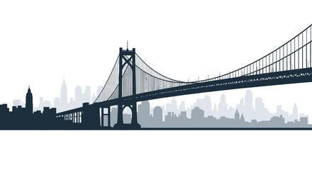 Minimalist Silhouette of a Suspension Bridge with a City Skyline Background Illustration