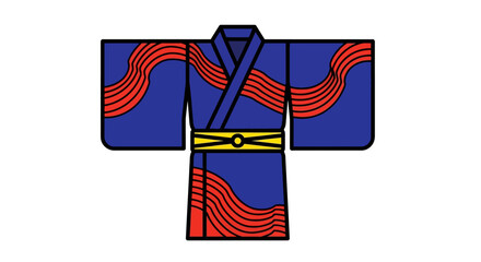Flat Line Art Japanese Style Kimono Traditional Cloth Apparel