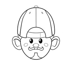 Man wearing a backwards baseball cap clip art hand drawn black and white