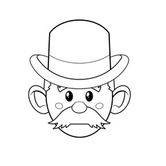 Man with Moustache and top hat clip art black and white hand drawn 