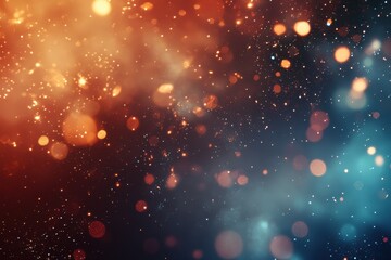 Fototapeta premium Abstract bokeh background with gradient from blue to orange. Sparkling lights create atmosphere of magic, celebration and dreaminess. Perfect for design