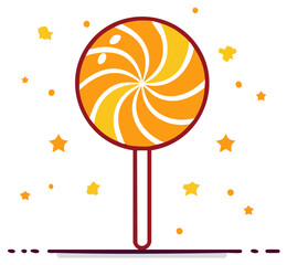 Bright Orange Swirl Lollipop with Festive Stars and Dots