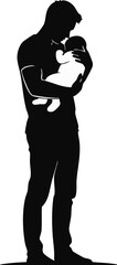 Silhouette of a father lovingly holding his newborn baby in his arms.