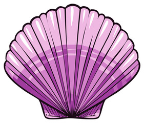 Cartoon illustration of a shiny purple fan shaped scallop shell