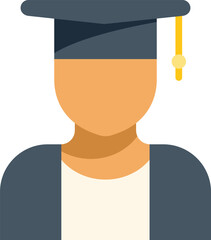 Icon of a graduate student wearing a graduation cap, symbolizing academic success and the completion of studies