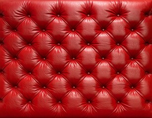 Close-up of a luxurious, tufted, red leather surface with evenly spaced button accents