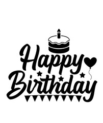 Happy Birthday typography design on plain white transparent isolated background for card, shirt, hoodie, sweatshirt, apparel, tag, mug, icon, poster or badge