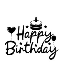 Happy Birthday typography design on plain white transparent isolated background for card, shirt, hoodie, sweatshirt, apparel, tag, mug, icon, poster or badge