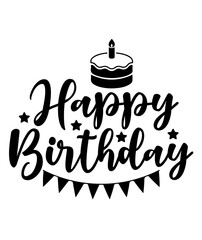 Happy Birthday typography design on plain white transparent isolated background for card, shirt, hoodie, sweatshirt, apparel, tag, mug, icon, poster or badge