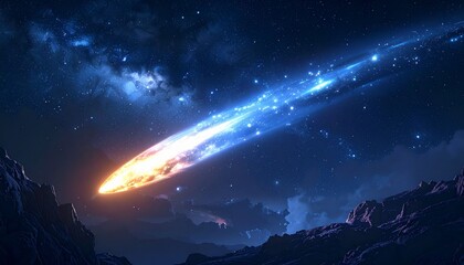 Isolated comet with luminous tail against a dark space background