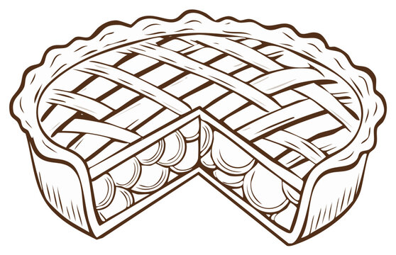 Illustration of an apple pie with lattice crust, and missing piece.
