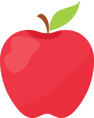 Red Apple with Green Leaf - Healthy Fruit Flat Vector Illustration