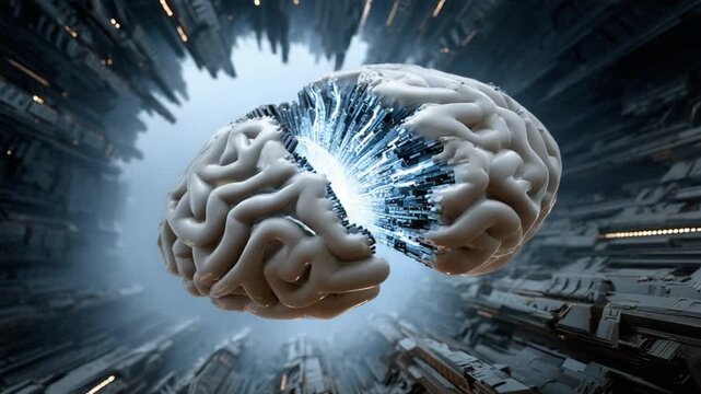 Unveiling the Mind's Core: A conceptual rendering of the human brain radiates with energy, suggesting the immense power and complexity of thought within a futuristic framework.