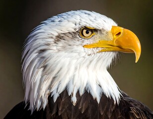 Obraz premium Close-up of a majestic bald eagle, its distinctive white head and yellow beak in sharp focus