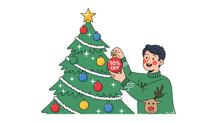 Fototapeta premium Holiday Decoration: A person meticulously decorates the christmas tree with christmas ornament, spreading holiday cheer and creating a festive atmosphere.