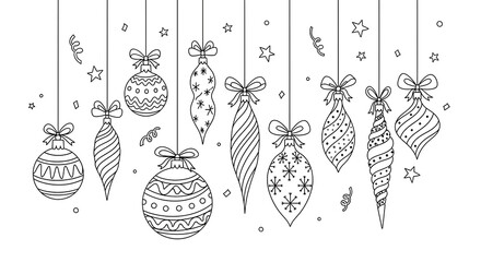 Hand-Drawn Christmas Ornament Set – Festive Doodle Decoration Design