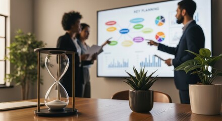 Business meeting presentation teamwork strategy planning analysis growth chart finance investment time management deadline hourglass