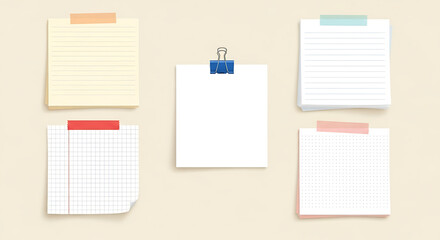  Sticky Notes and Paper Set &ndash; Realistic Memo Sheets with Pastel Tape Design