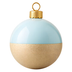 Light blue and gold glitter christmas ornament isolated on transparent background