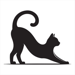 Cat stretching vector silhouette outline logo design concept illustration