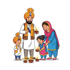 Diwali Celebration A Family's Joyful Lighting of Diyas in Vibrant Traditional Attire