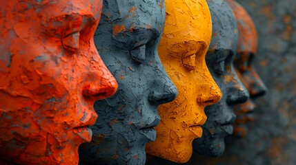 Colorful heads representing diversity and social issues in modern society