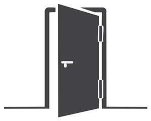 Graphic vector silhouette of an open interior door providing access to another room or space
